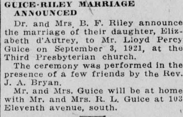 Elizabeth d'Autrey Riley-Lloyd Percy Guice